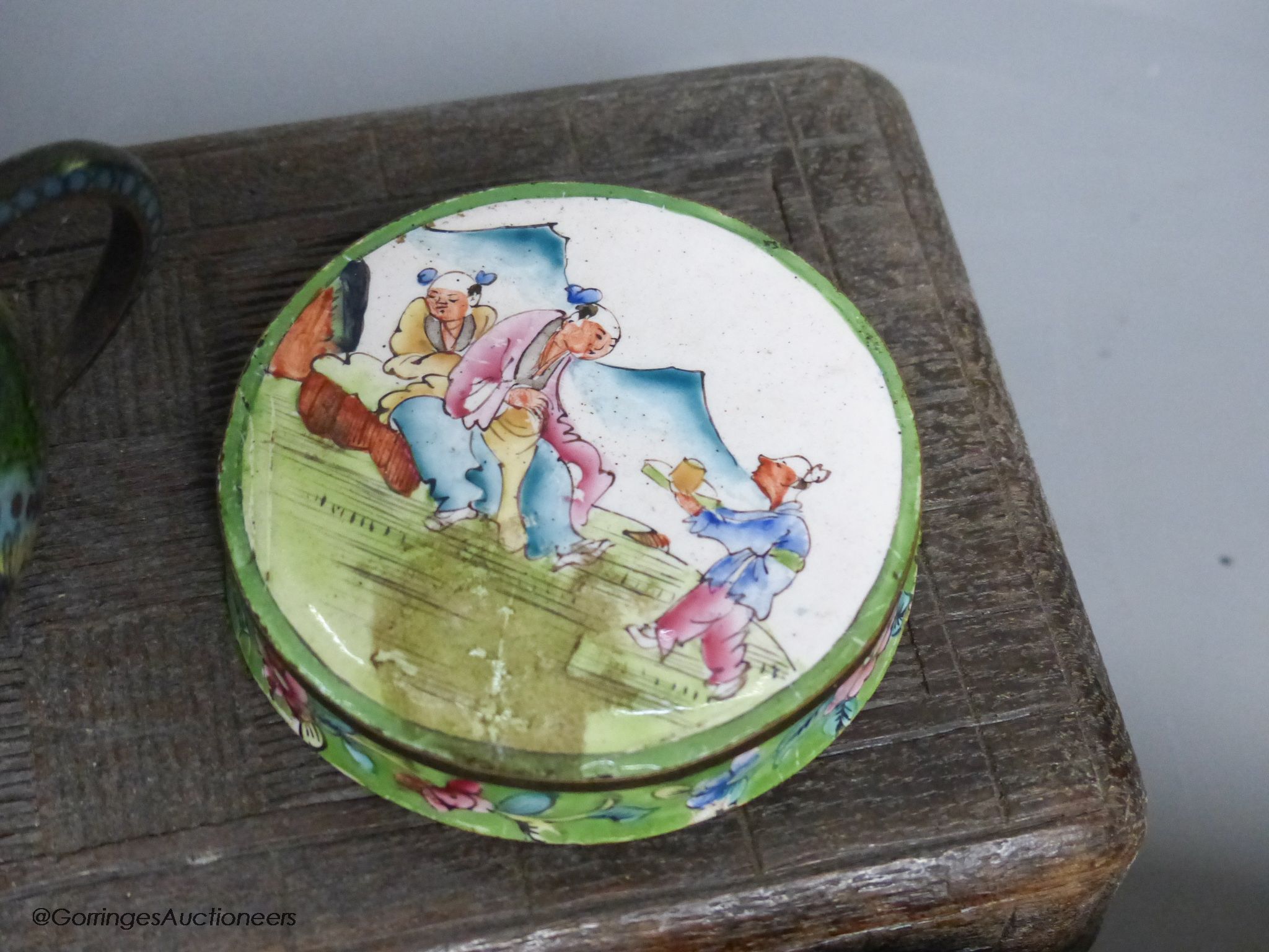 A small miscellaneous Oriental collection including enamel snuff boxes, Buddha carvings etc.